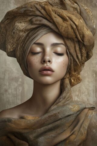 glasschilderij vrouw in bruine doek - Eliassen.nl