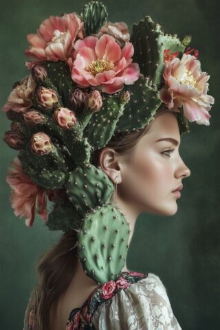 glasschilderij vrouw met cactussen - Eliassen.nl