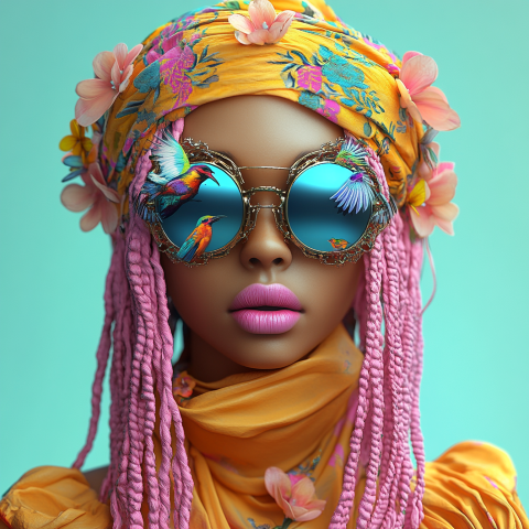 Glasmalerei Frau mit rosa Haaren Großaufnahme - Eliassen.nl