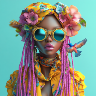 glasschilderij vrouw met roze haren en bril - Eliassen.nl