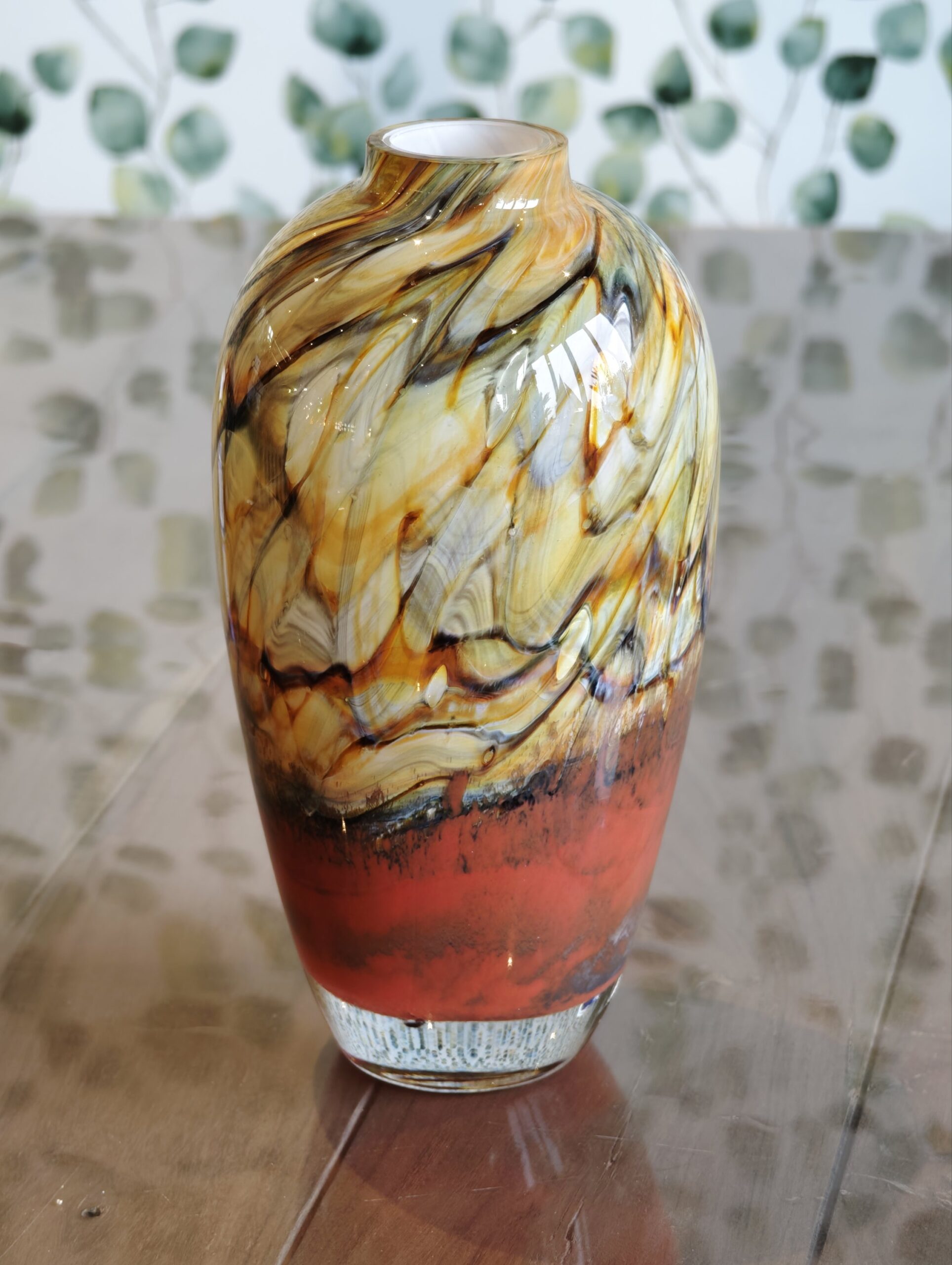 Glass vase Fire red/brown 28cm