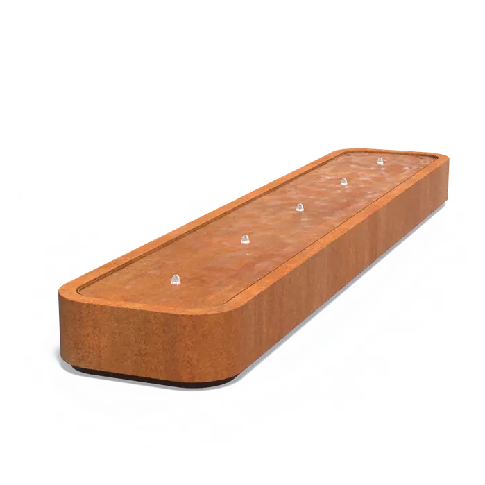 Wassertisch Cortenstahl Premium mit abgerundeten Ecken Rechteck 500x100x40cm eliassen.nl