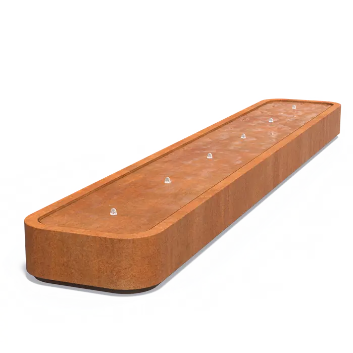 Wassertisch Cortenstahl Premium mit abgerundeten Ecken Rechteck 600x100x40cm eliassen.nl