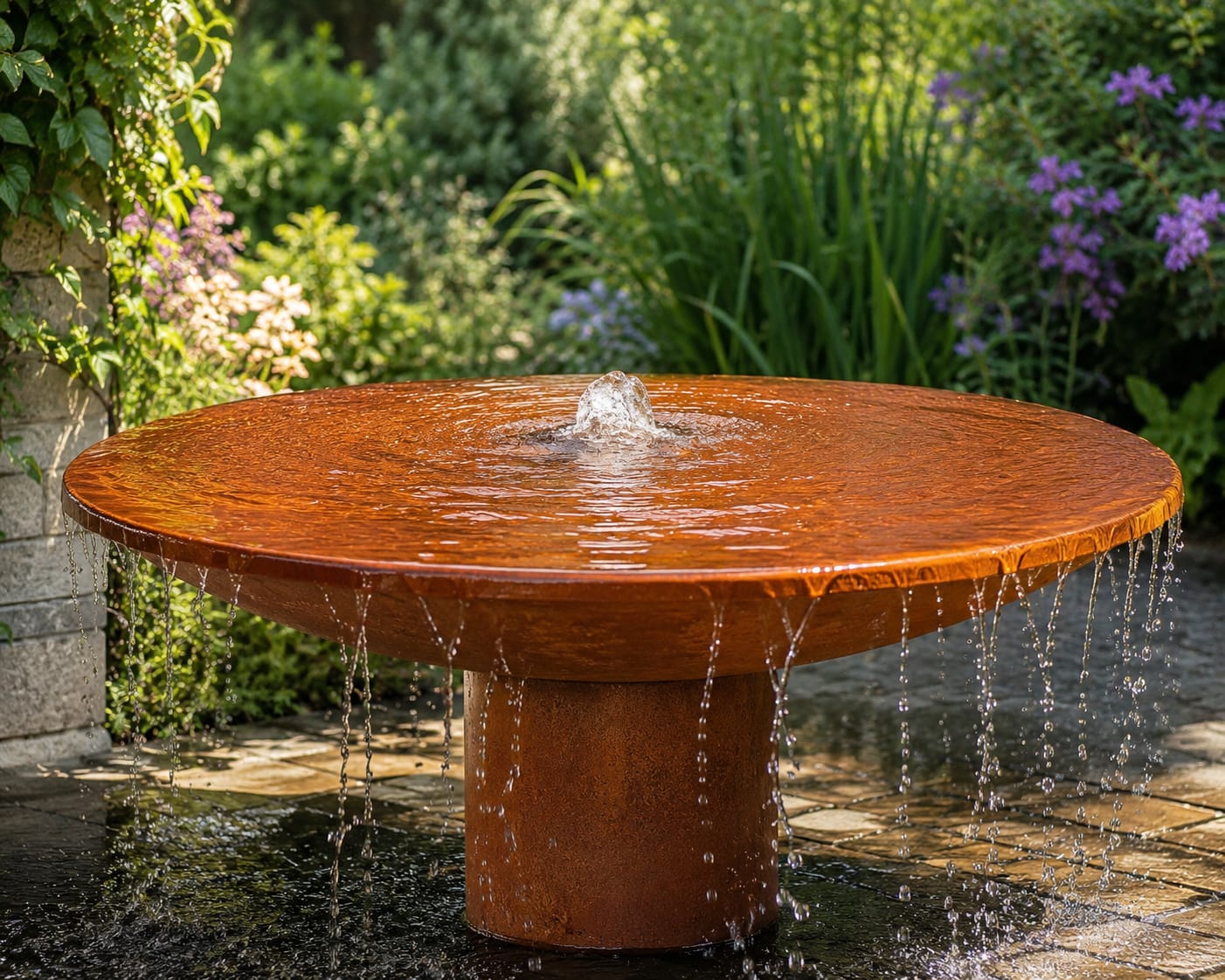 Waterschaal Cortenstaal met waterafloop rondom 80cm