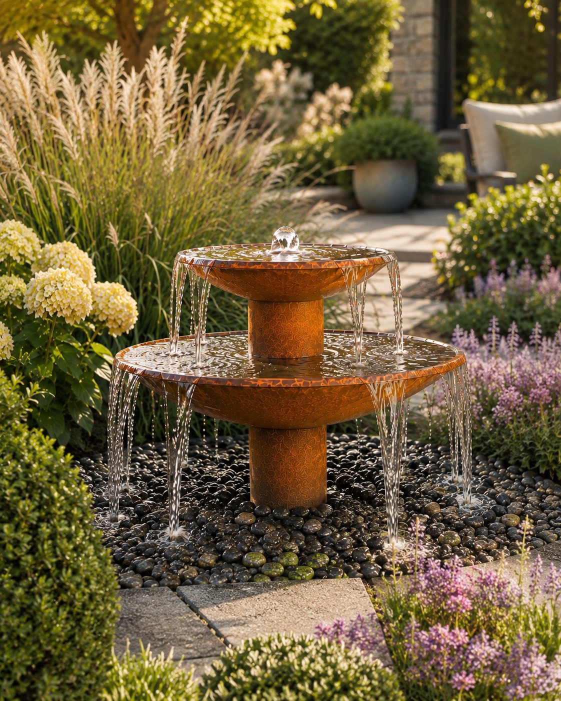 Waterschaal Cortenstaal met waterafloop rondom 80cm