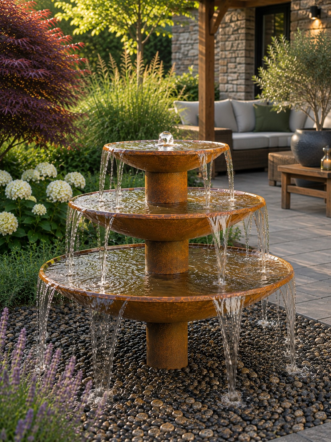 Waterschaal Cortenstaal met waterafloop rondom 80cm