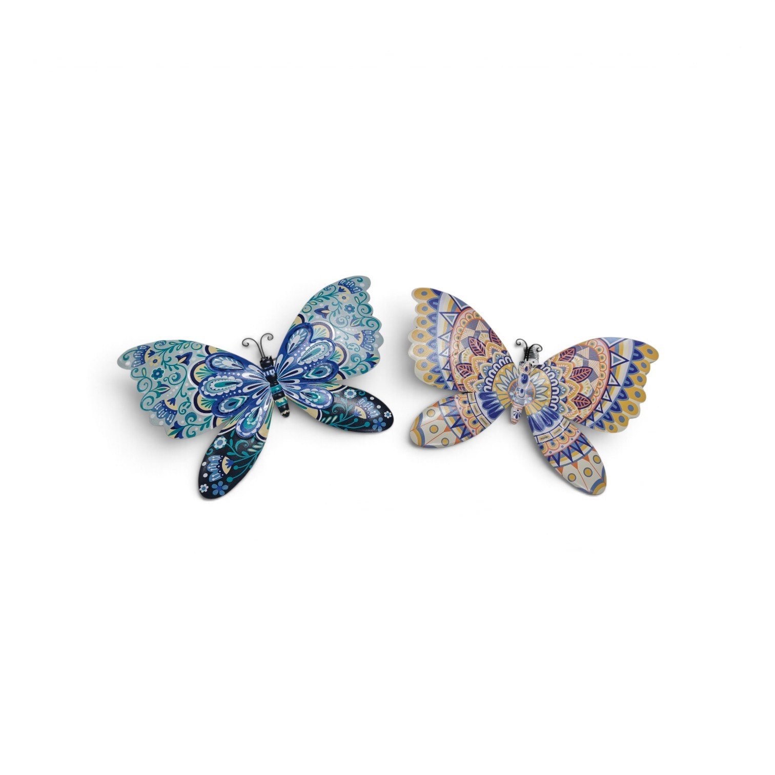 Metall Wanddekoration Set Schmetterlinge blau und rosa 38cm