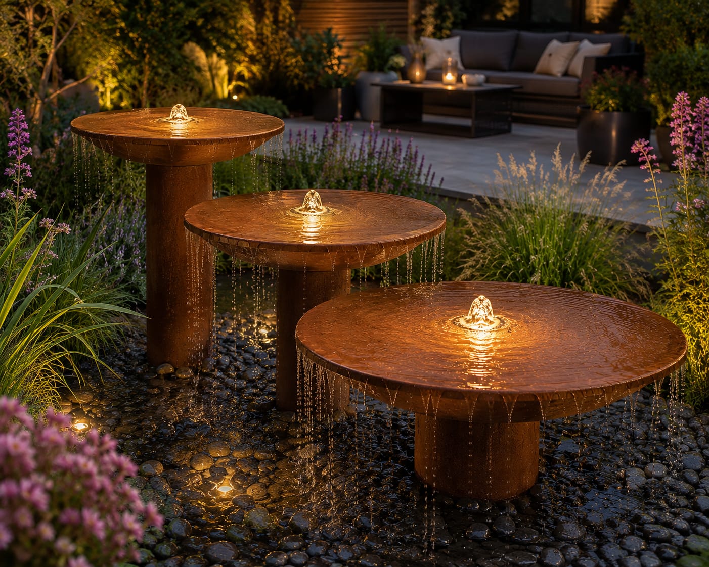 Waterschaal Cortenstaal met waterafloop rondom 80cm
