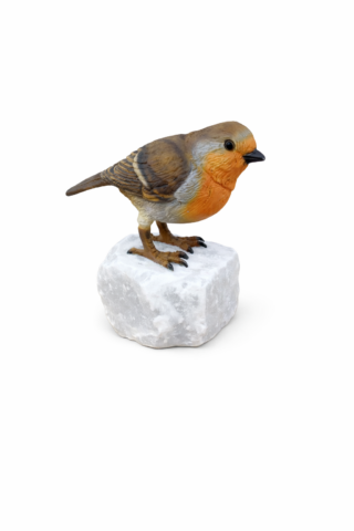 Bronzen beeld op kei Roodborstje 12cm