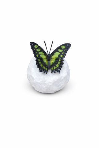 Bronzen beeld op kei Vlinder Malachietvlinder groen 9cm