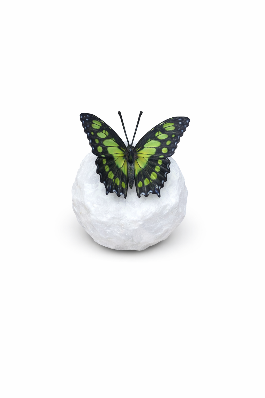 Bronzen beeld op kei Vlinder Malachietvlinder groen 9cm