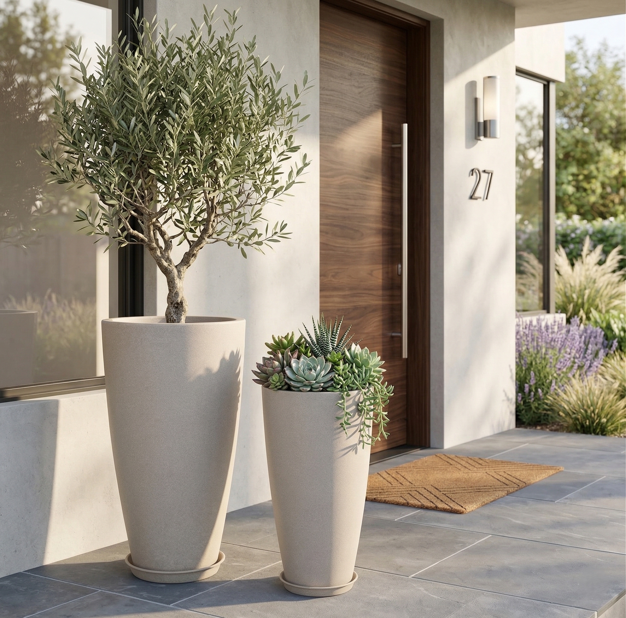 Odin vase set with saucers sand color 80 and 90cm high