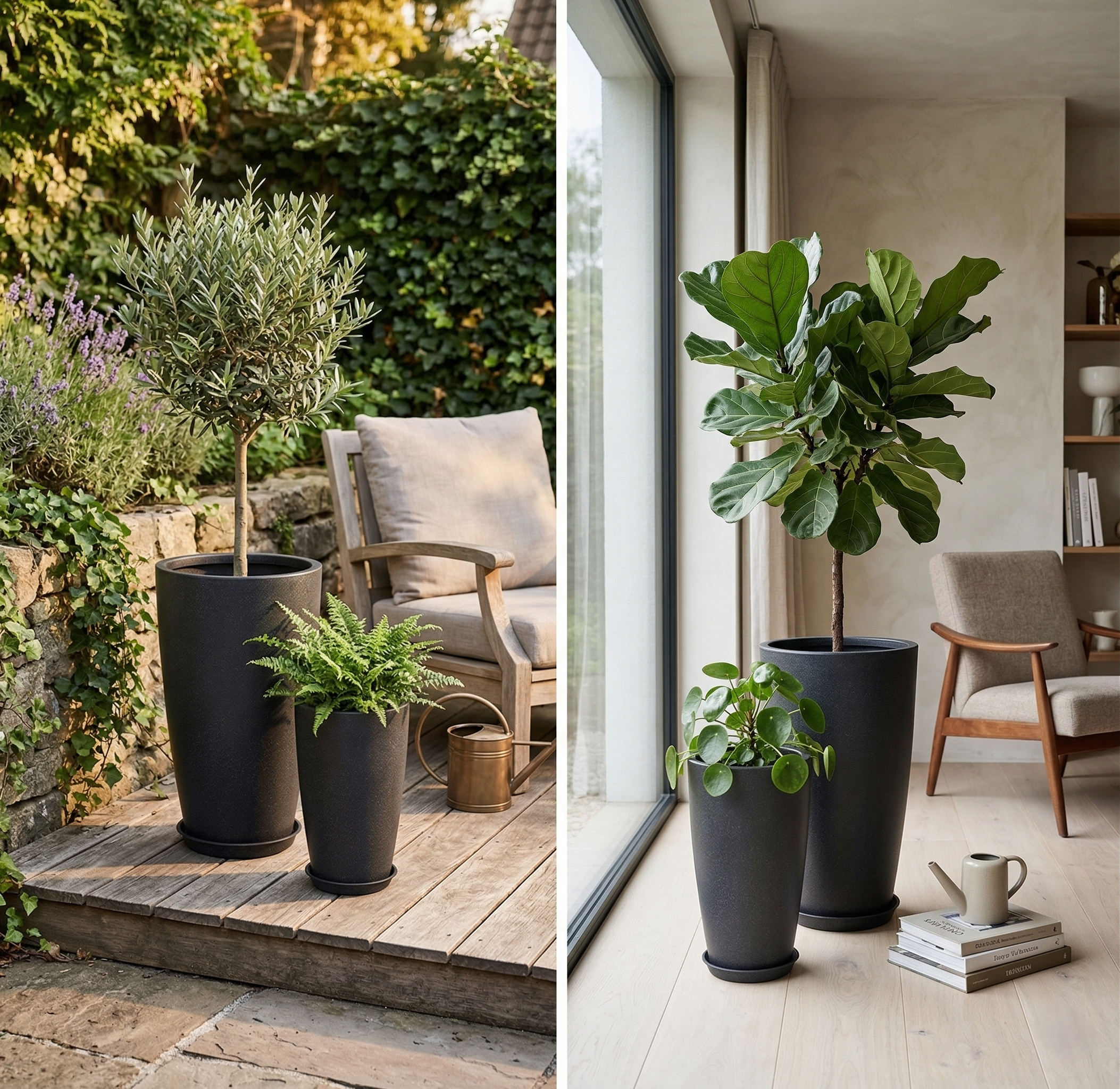 Odin vase set with saucers anthracite 80 and 90cm high