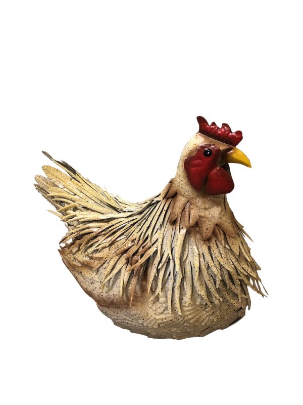 Metalen beeld zittende kip wit 50cm eliassen.nl 1
