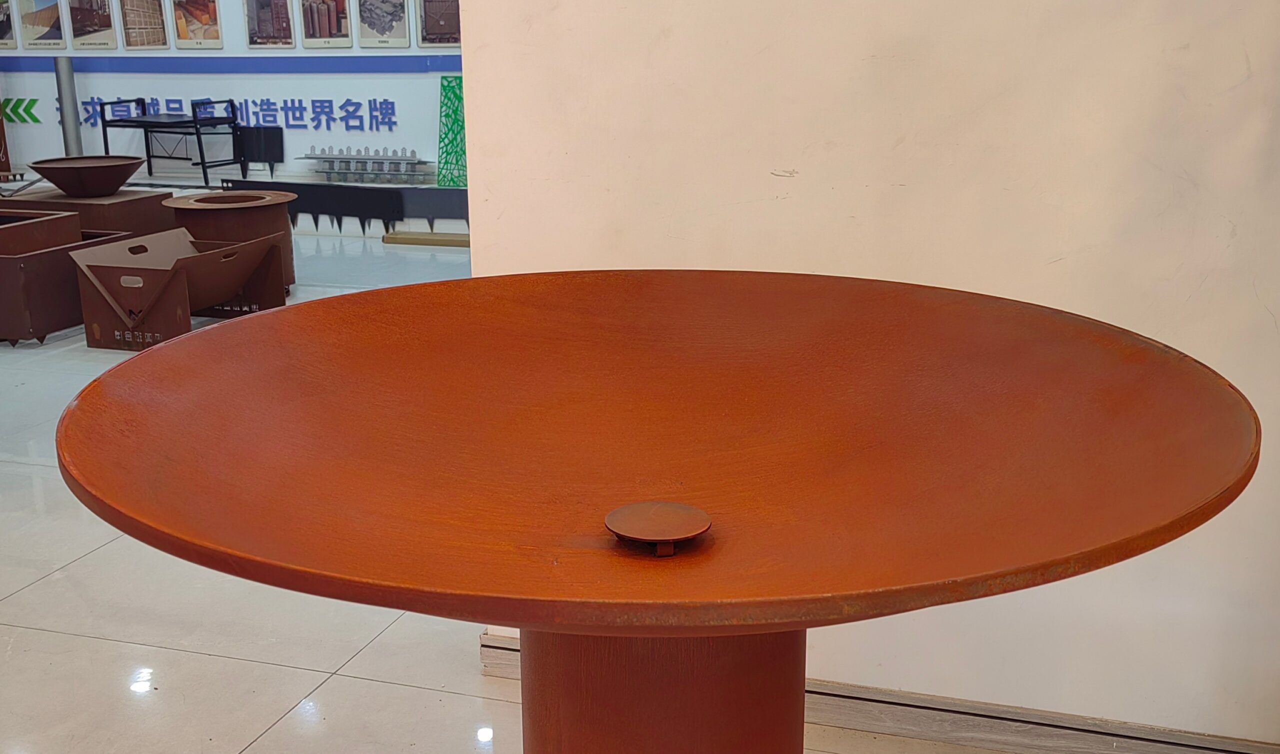 Waterschaal Cortenstaal met waterafloop 120cm