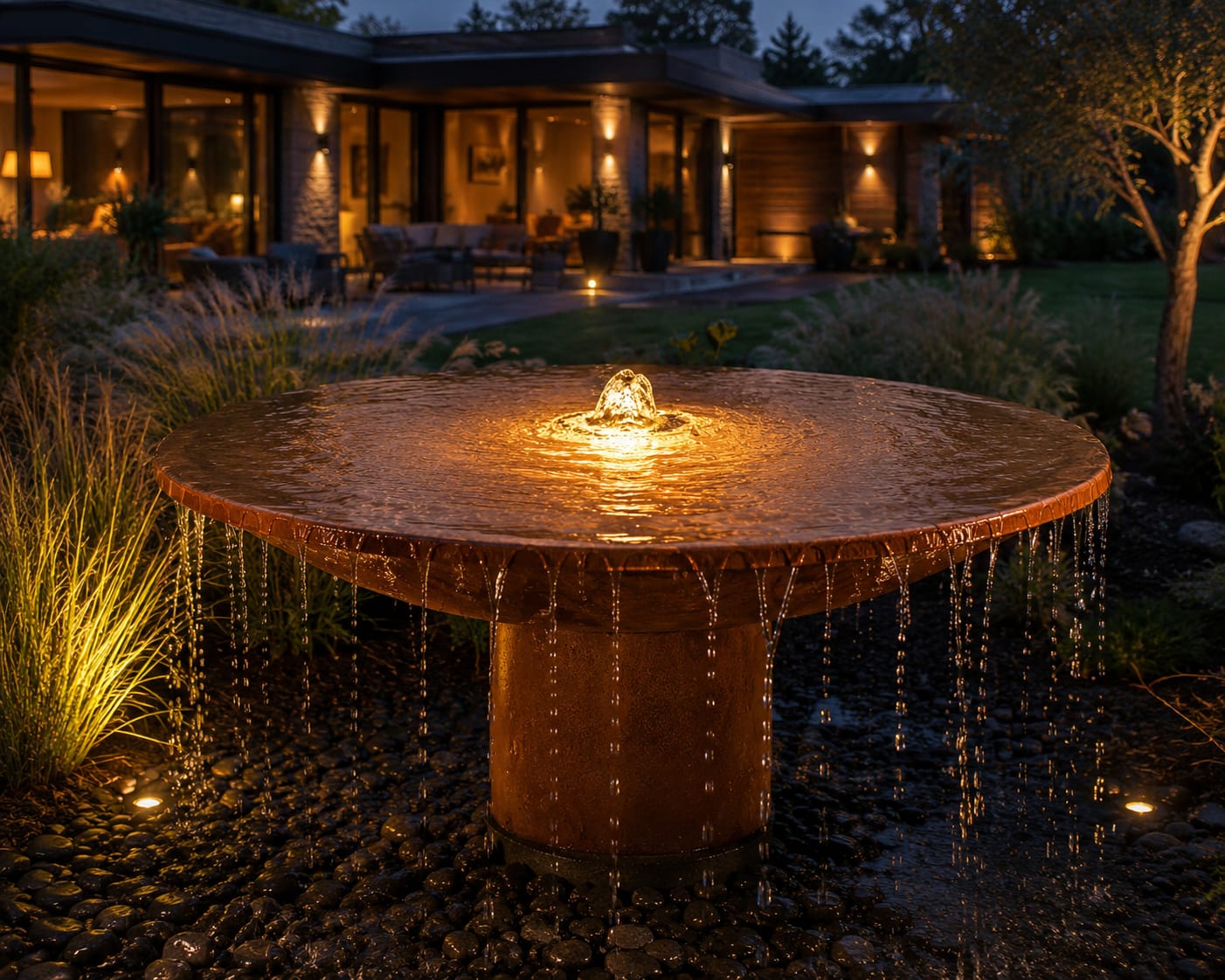 Waterschaal Cortenstaal met waterafloop rondom 80cm