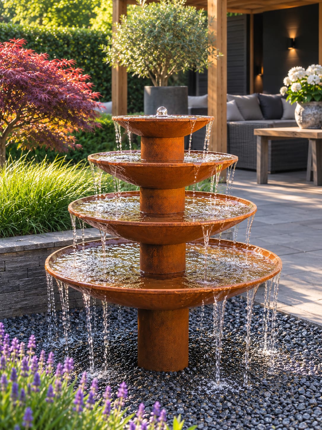 Waterschaal Cortenstaal met waterafloop rondom 80cm