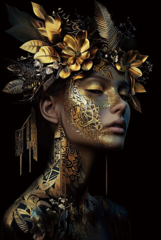 Glasmalerei Frau Gold und Schwarz links - Eliassen.de