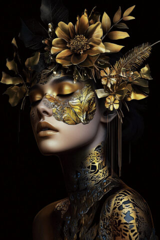 Glasmalerei Frau Gold und Schwarz rechts - Eliassen.de