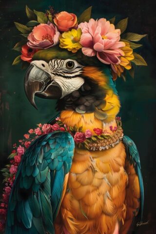 Glass painting Macaw with flowers matte effect - Eliassen.nl