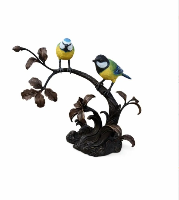 Bronze sculpture coal tit on branch - Eliassen.co.uk