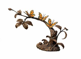 bronzen beeld drie gekleurde vlinders op tak - Eliassen.nl