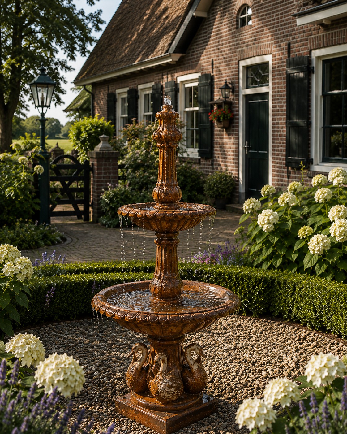 Fontein gietijzer met zwanen 140cm