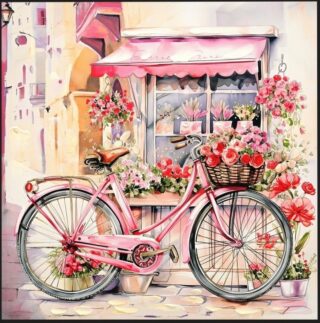 canvas strass schilderij roze fiets - Eliassen.nl