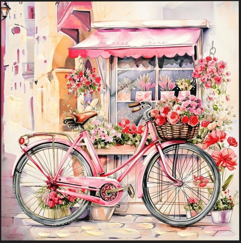 canvas strass schilderij roze fiets - Eliassen.nl