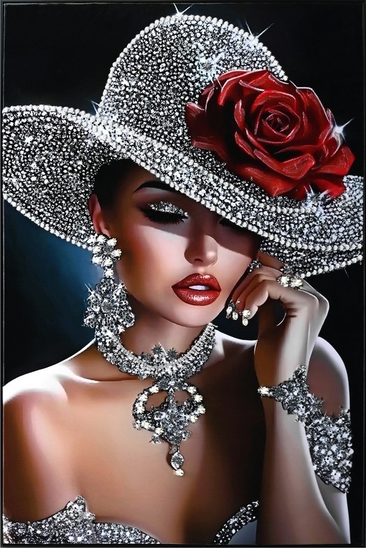 canvas strass schilderij chique dame links - Eliassen.nl