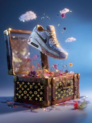 Glasschilderij zwevende sneaker 60x80cm - Eliassen.nl