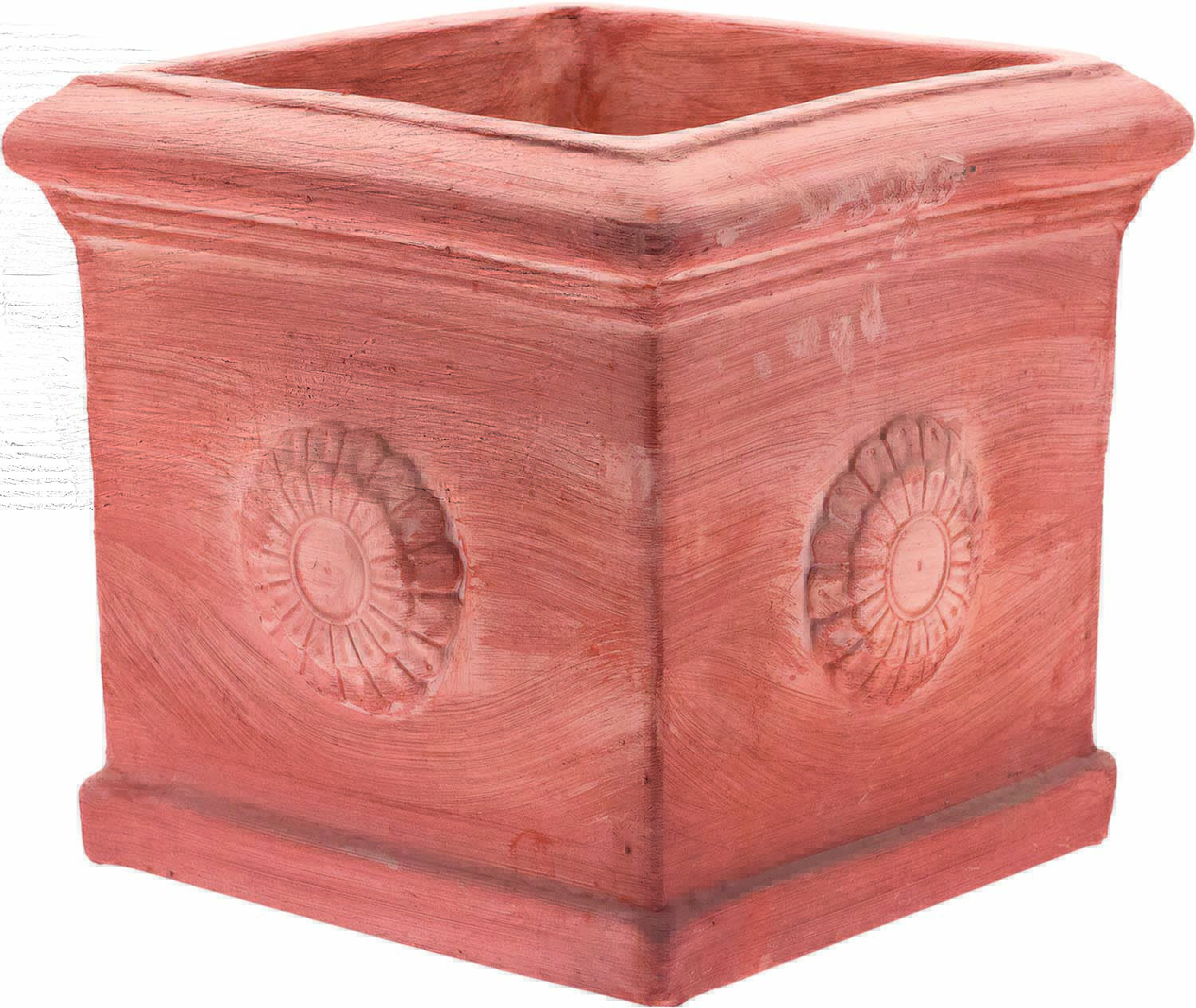 Pot terracotta Toscaans cubo con rosone 55cm - Eliassen.nl