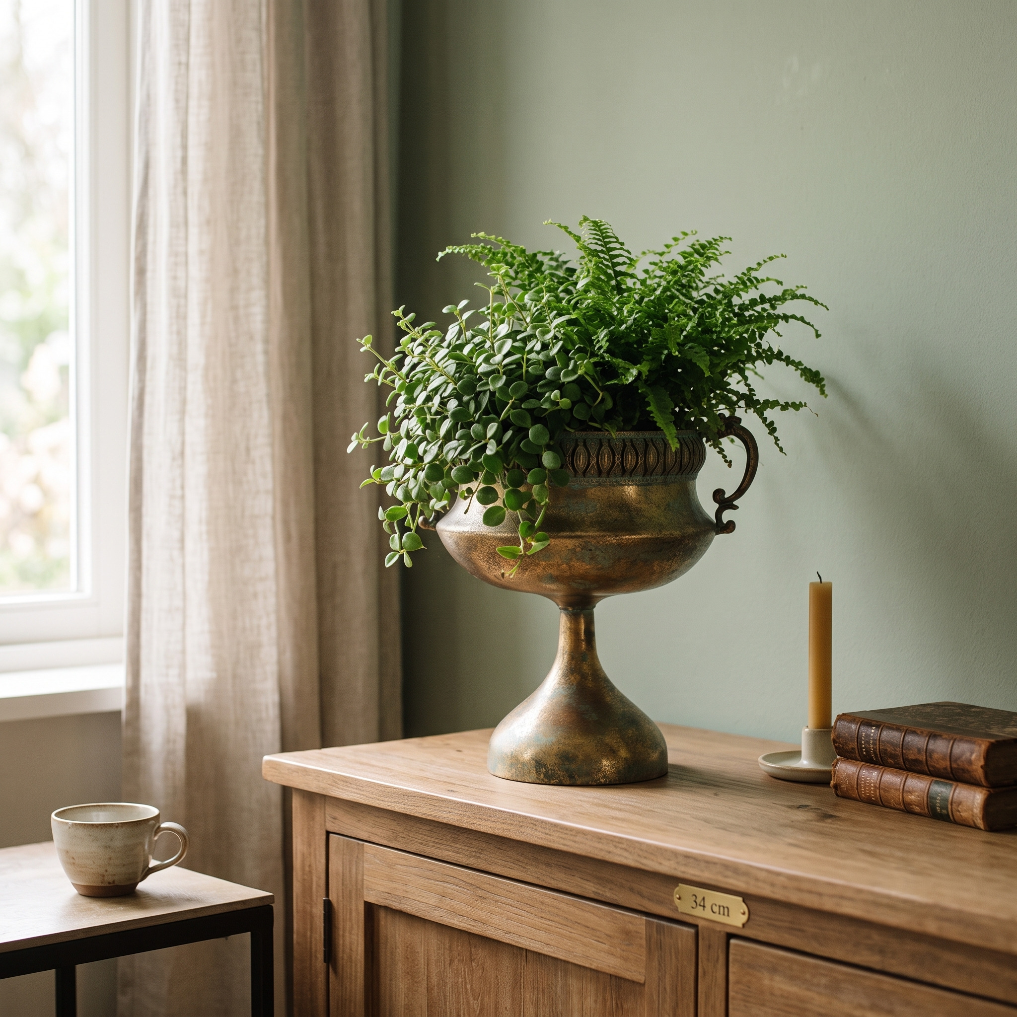 Metalen vaas op voet met oren retro Paris 34cm