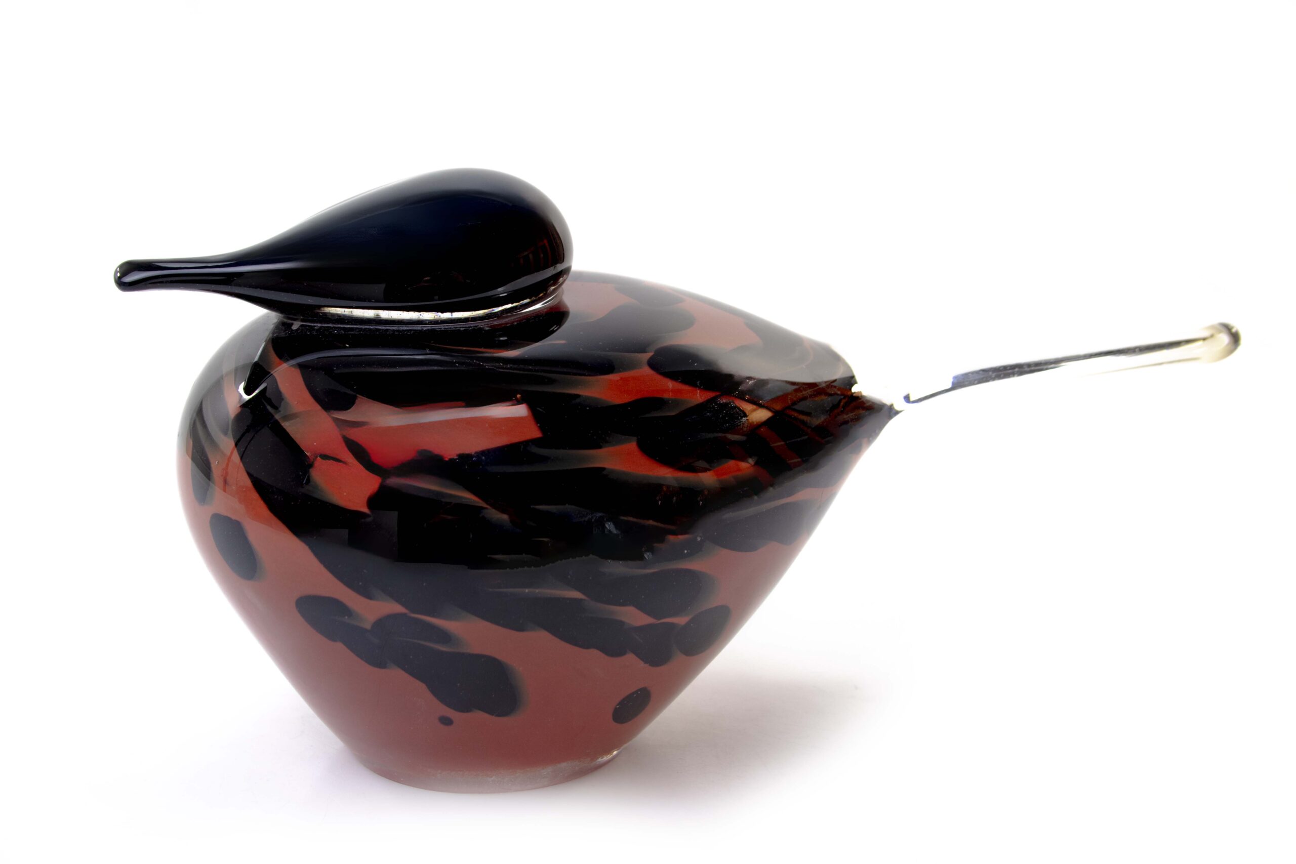 glas vogel zwart met rood - Eliassen.nl