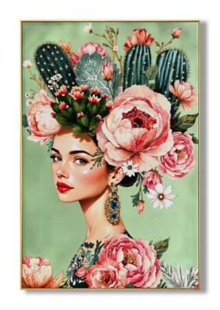 canvas incl lijst groene bloemen vrouw - Eliassen.nl