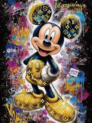 Glasschilderij Vrolijke mickey met goudfolie 60x80cm - Eliassen.nl