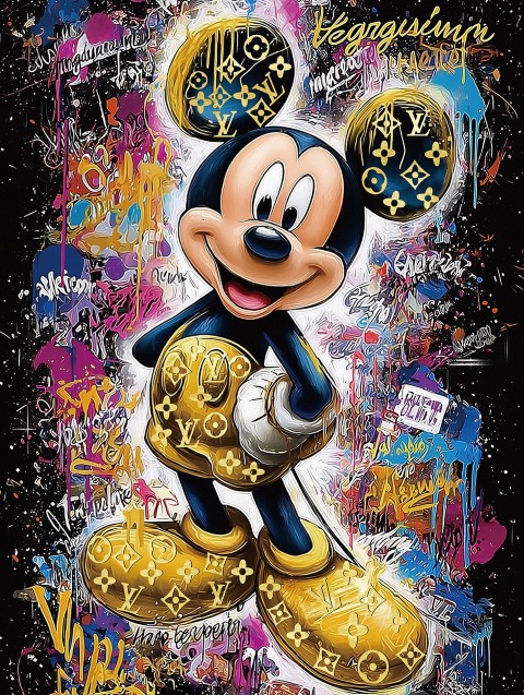 Glasschilderij Vrolijke mickey met goudfolie 60x80cm - Eliassen.nl