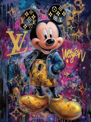 Glasschilderij Blije Mickey met goudfolie 60x80cm - Eliassen.nl