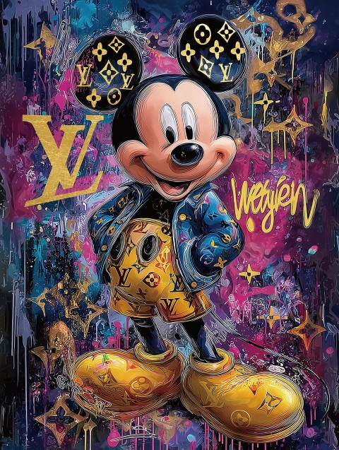 Glasschilderij Blije Mickey met goudfolie 60x80cm - Eliassen.nl