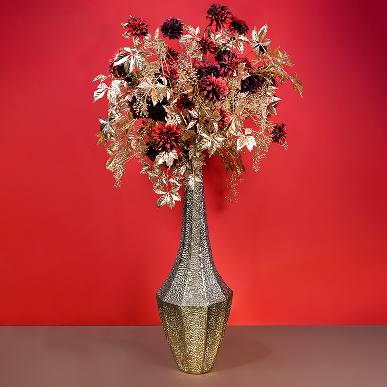 Metalen vaas Aziz lange hals goud 117cm