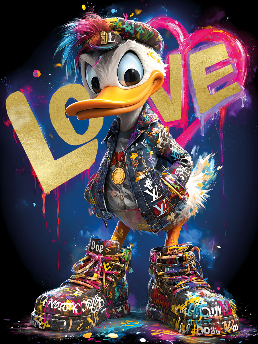 Glasschilderij Kleurrijke Duck Love 60x80cm - Eliassen.nl