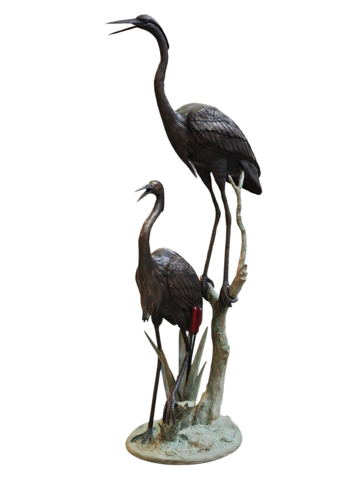 Bronzestatue „Zwei Reiher auf Sockel“, 190 cm, eliassen.nl