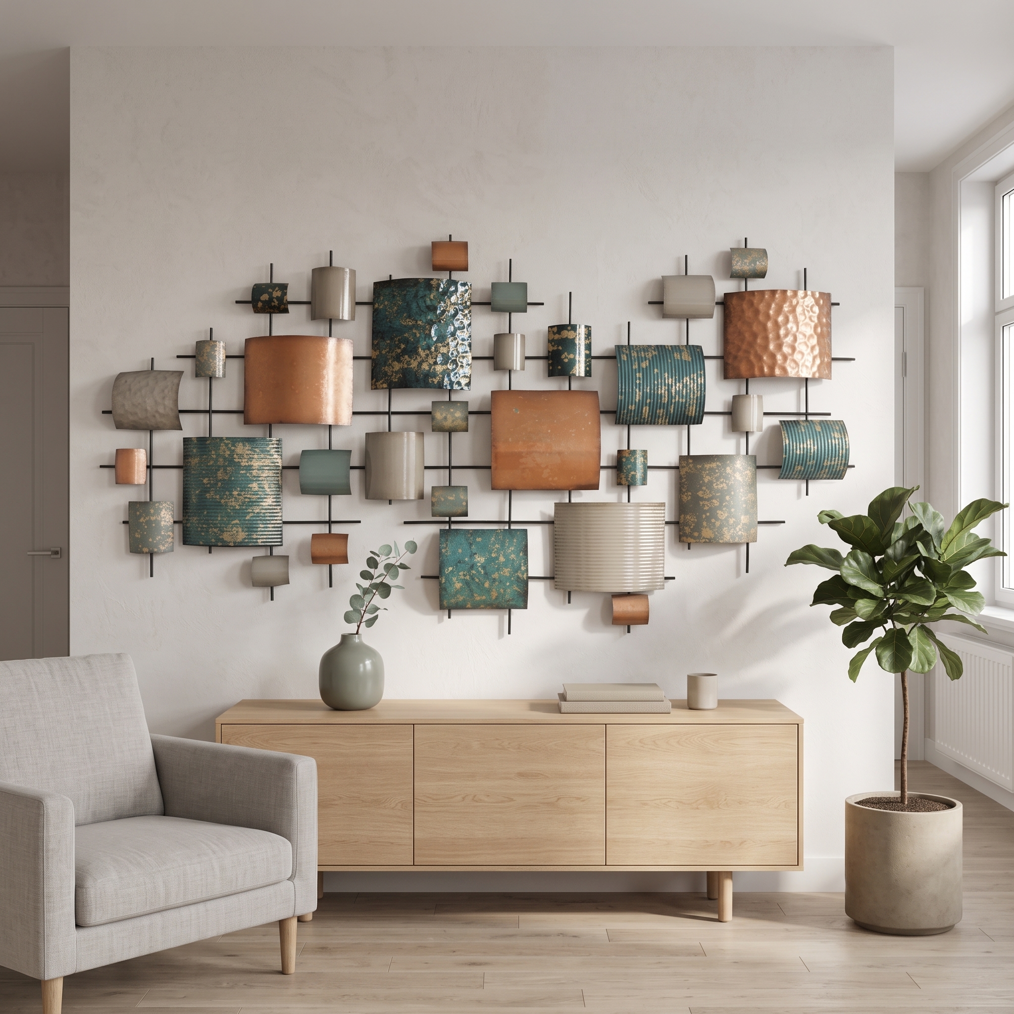 Wandversiering metalen wanddesign blokken 146cm