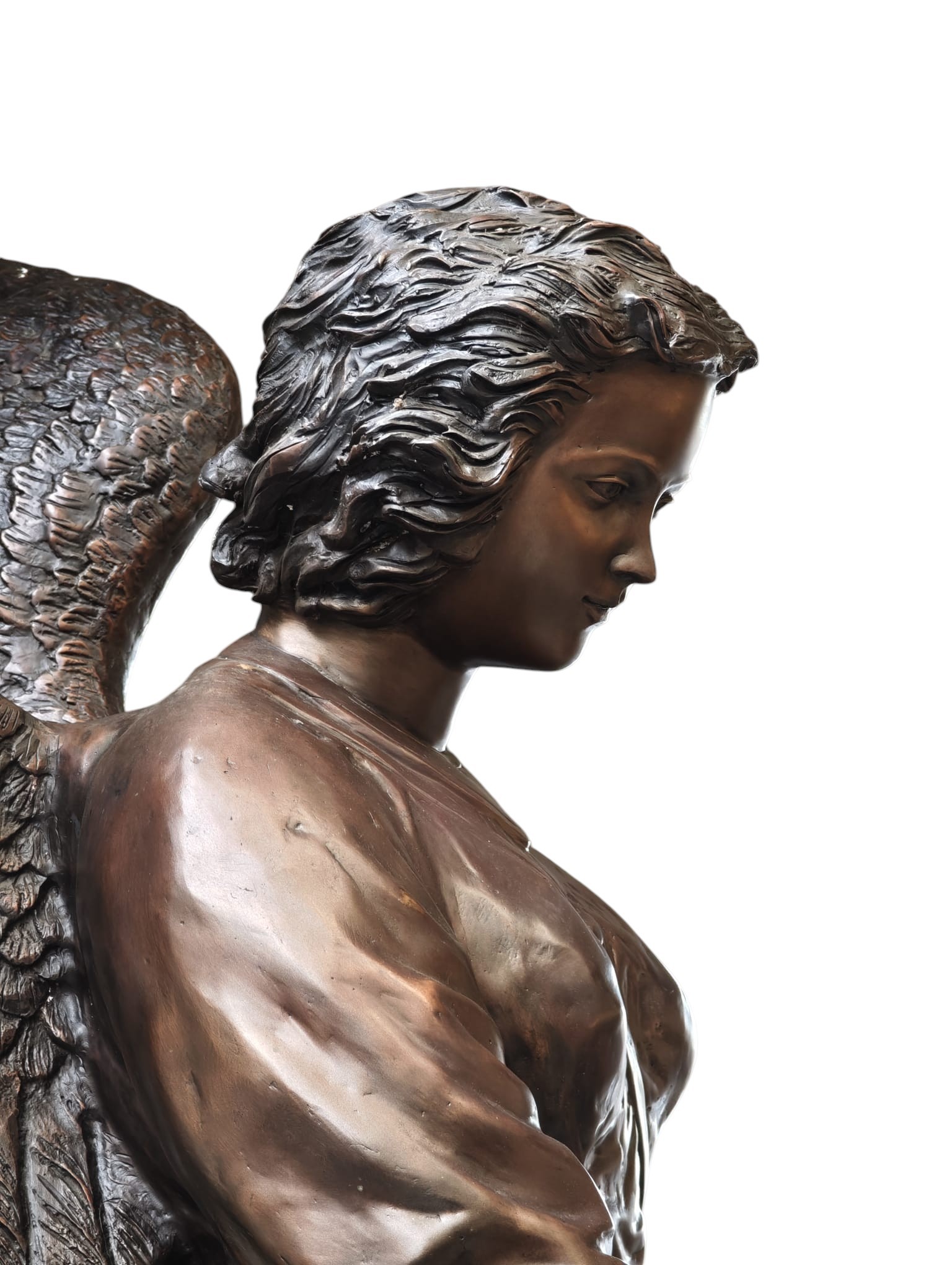 Bronzen beeld Engel met bloemstuk in hand 230cm