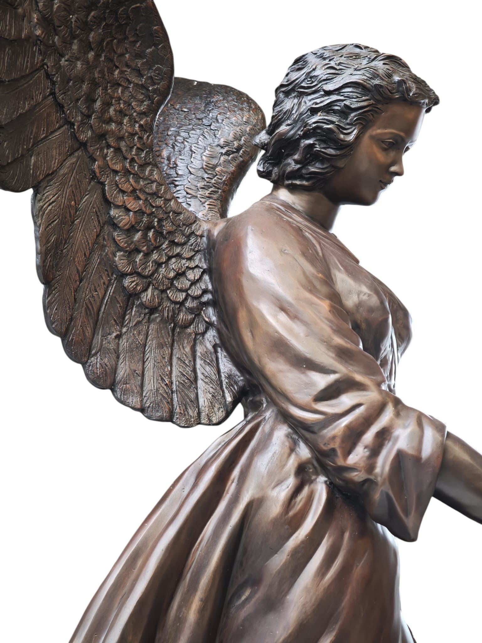 Bronzen beeld Engel met bloemstuk in hand 230cm