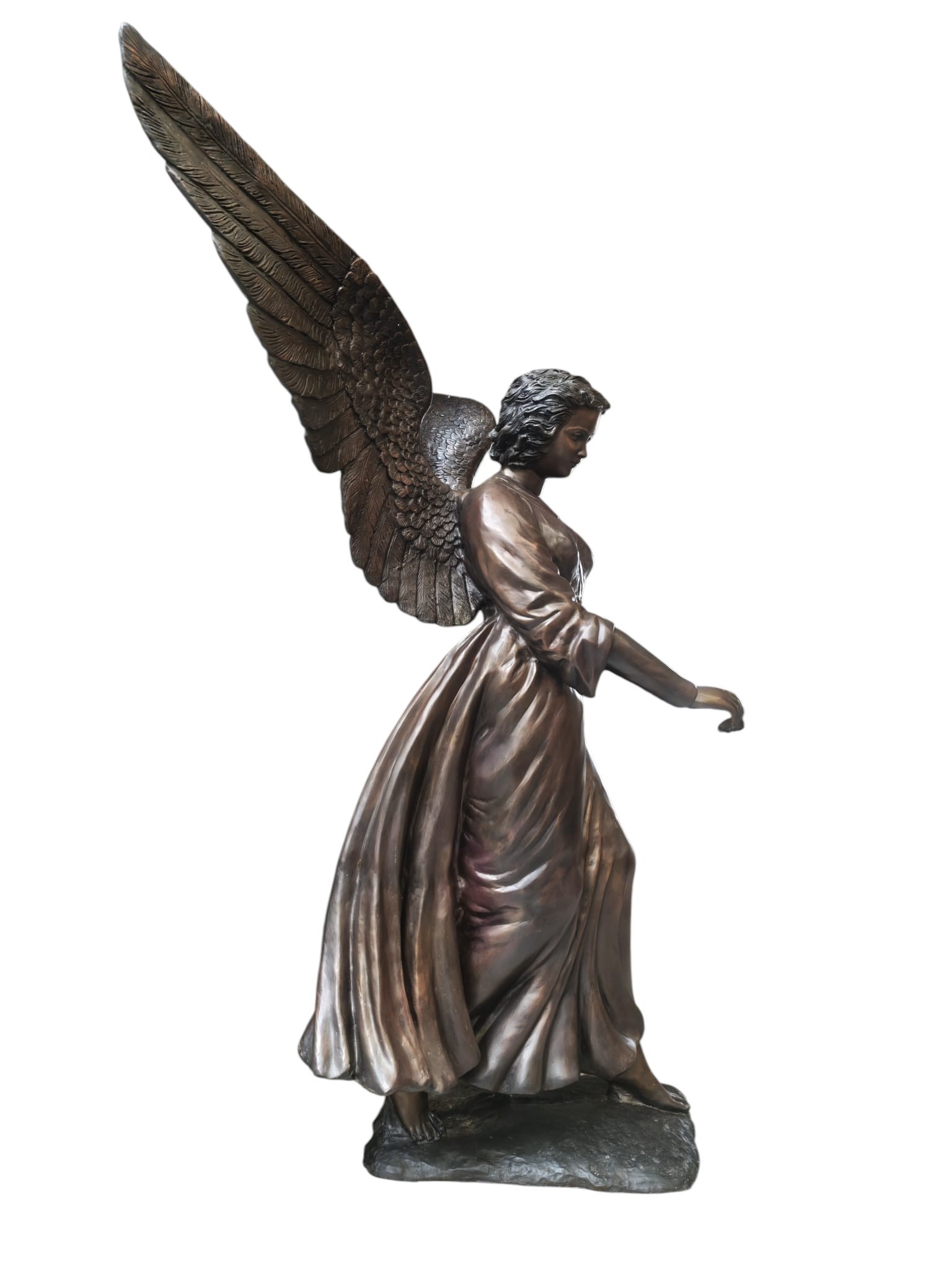 Bronzen beeld Engel met bloemstuk in hand 230cm