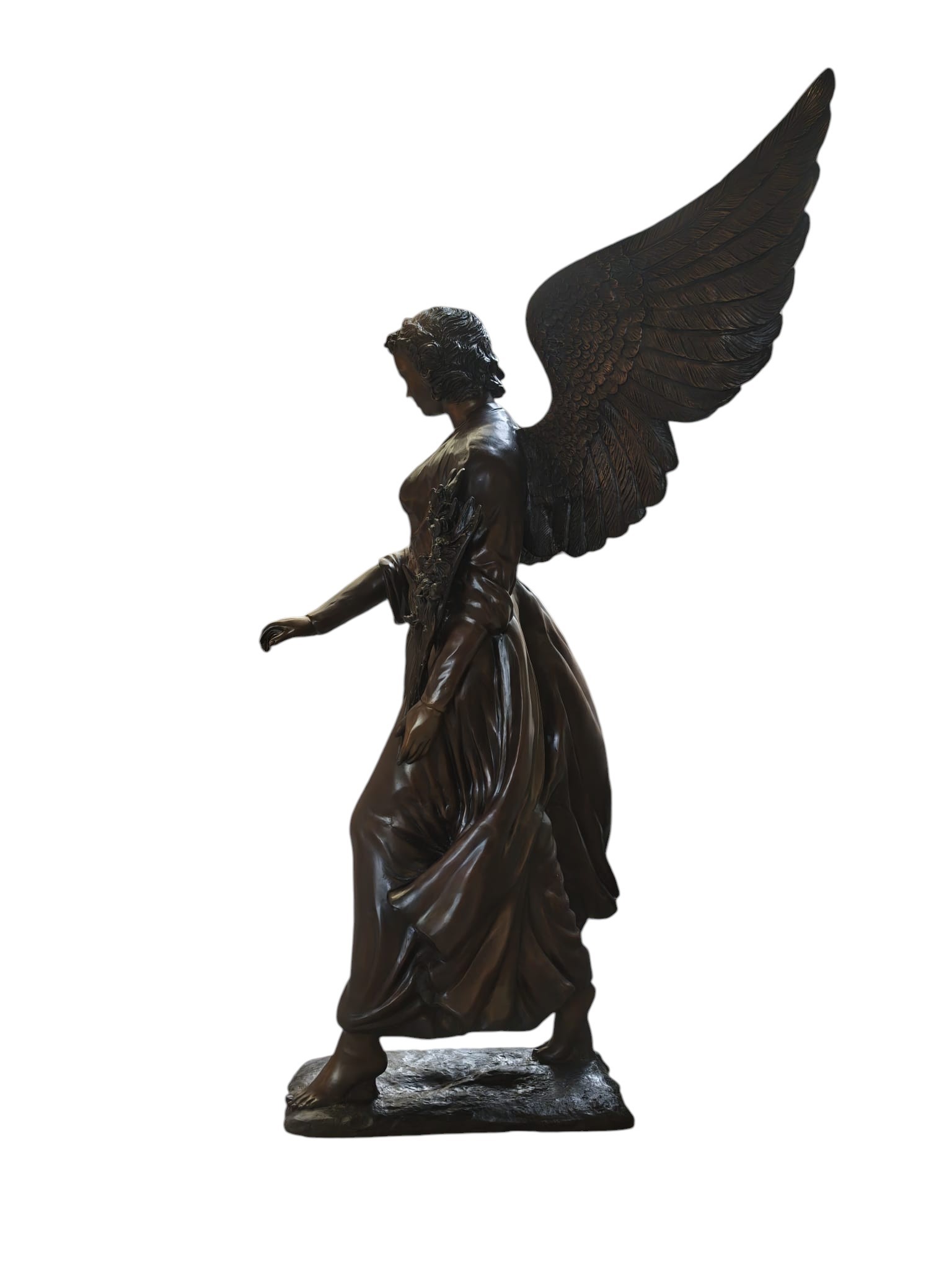 Bronzen beeld Engel met bloemstuk in hand 230cm