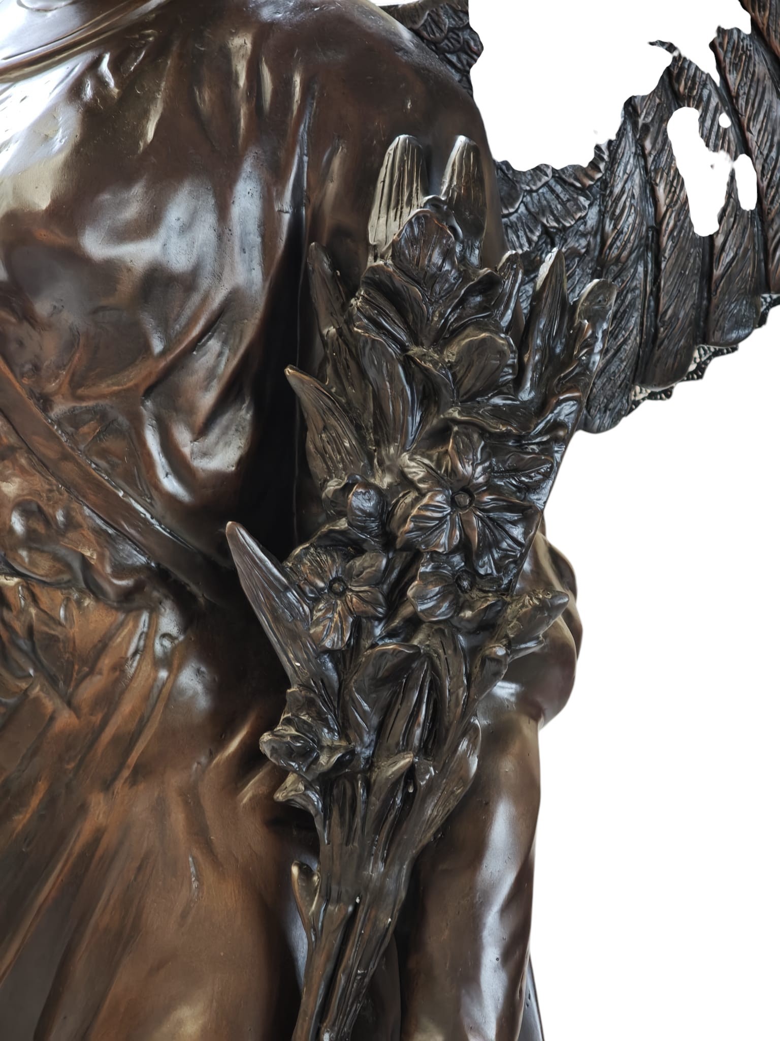 Bronzen beeld Engel met bloemstuk in hand 230cm