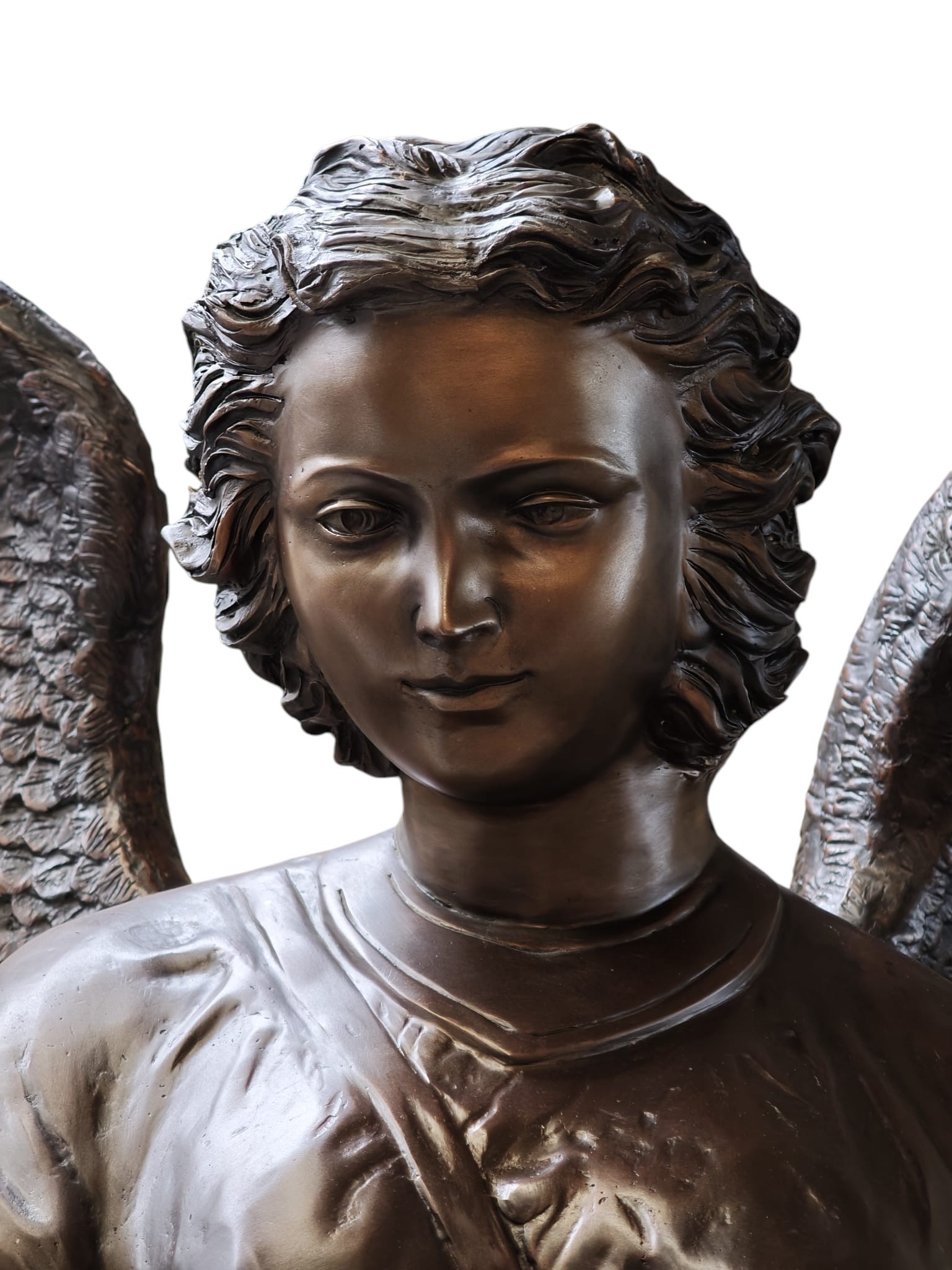 Bronzen beeld Engel met bloemstuk in hand 230cm