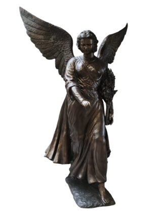 Bronzen beeld Engel met bloemstuk in hand 230cm